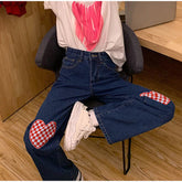 Jeanshose mit hohem Bund und Karomuster